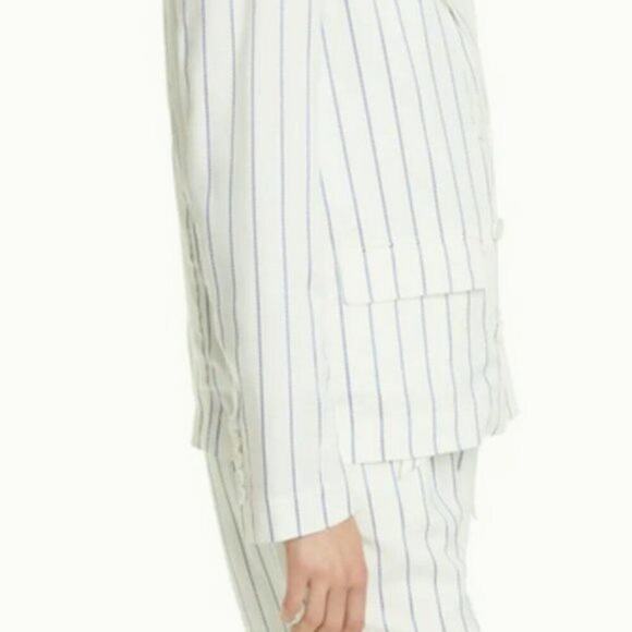 Equipment Gael Double Breasted Stripe Print Blazer white with Blue strips - Picture 4 of 7